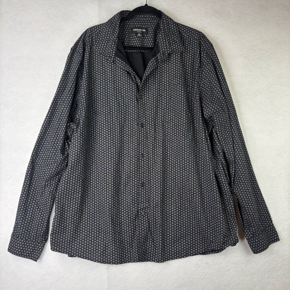Claiborne Men’s XXL Button Down Shirt Stretch Geometric Pattern Long Sleeve